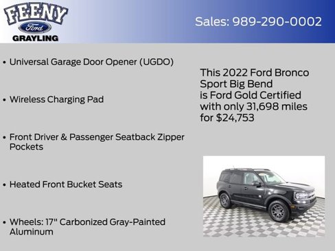 Certified 2022 Ford Bronco Sport Big Bend w/ Convenience Package image 16